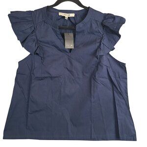 NWT Joe's V Neck Flutter Sleeve Top Women's Navy Blue Sz L